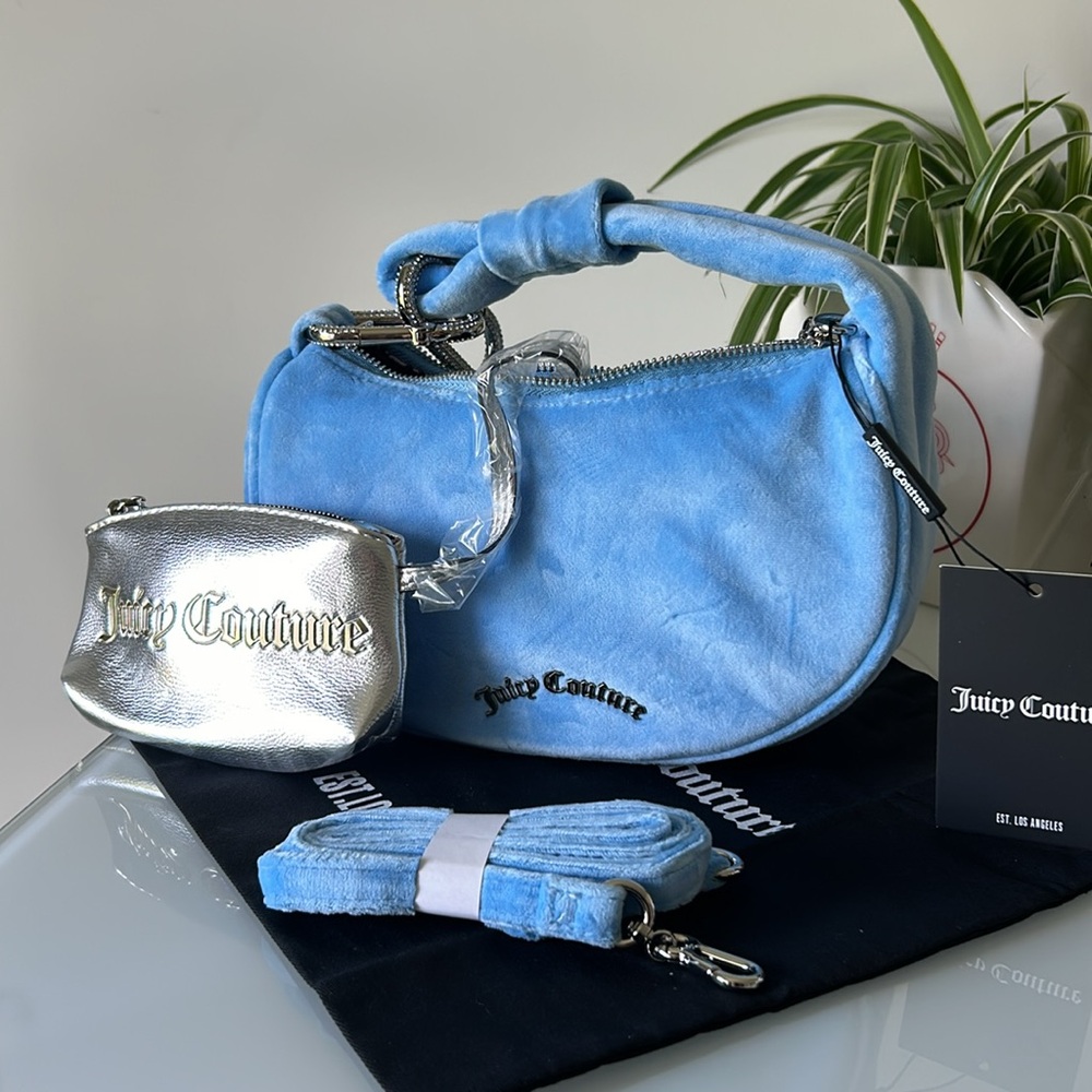 Blue Velour rhinestone hobo Bag